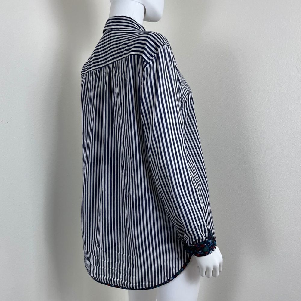 Holding Horses Women's Size M Button Stripped Floral Cotton Blouse Top Nautical - Picture 9 of 15